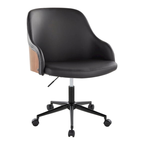 LumiSource Bacci Office Chair in Black Metal, Walnut Wood, Black PU color