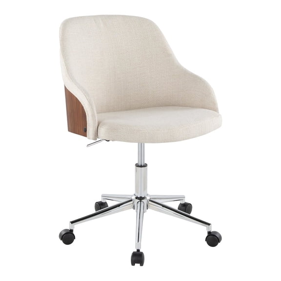 LumiSource Bacci Office Chair in Chrome Metal, Walnut Wood, Cream Fabric color