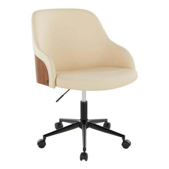 LumiSource Bacci Office Chair in Black Metal, Walnut Wood, Cream PU color