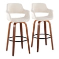thumbnail image 1 of Vintage Flair 30" Mid-Century Modern Fixed-Height Barstool with Swivel in Walnut Wood and Cream Fabric with Round Black Metal Footrest by LumiSource - Set of 2, 1 of 4