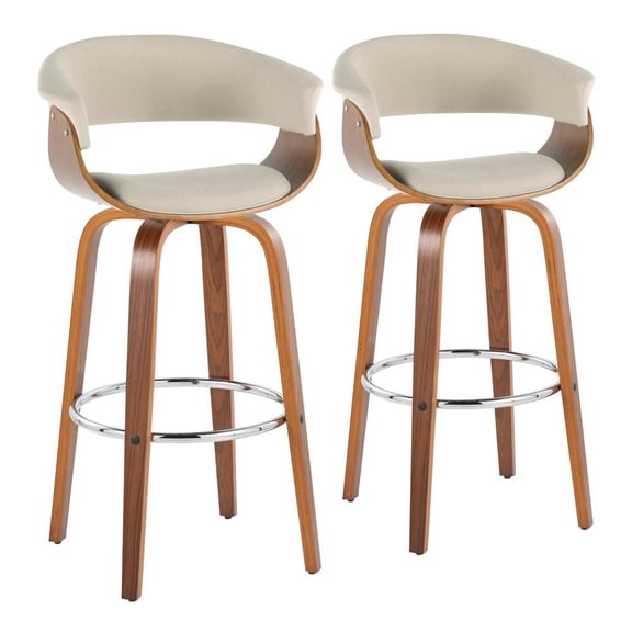 LumiSource Beige Vintage Mod 30" Fixed-Height Barstool - Set of 2