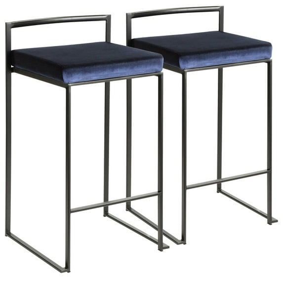 LumiSource Black, Blue Fuji Stacker Counter Stool - Set of 2