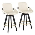 thumbnail image 1 of Lumisource Cosmo Contemporary Fixed-Height Counter Stool with Swivel in Black Wood with Round Gold Metal Footrest and Cream Faux Leather Seat - Set of 2, 1 of 7