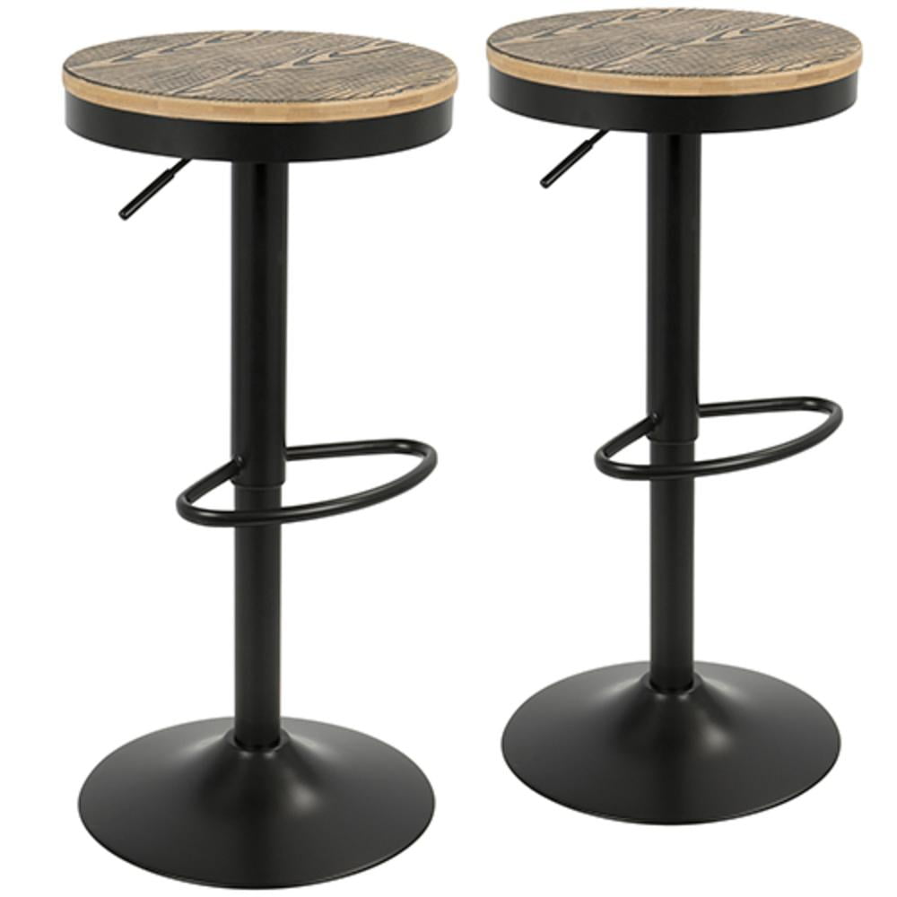 Contemporary Dakota Adjustable Swivel Barstool in Black and Brown