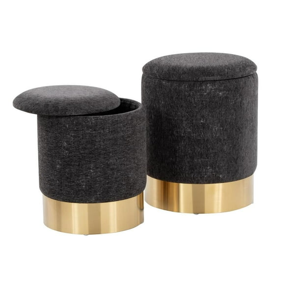 LumiSource Black Fabric Marla Nesting Ottoman Set