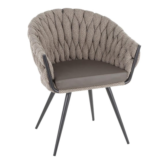 Braided Matisse Contemporary Chair in Black Metal with Grey Faux Leather and Grey Fabric by LumiSource
