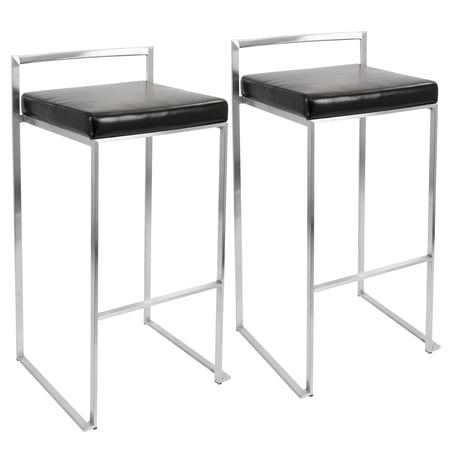 Fuji Contemporary Stackable Barstool with Black Faux Leather by LumiSource - Set of 2