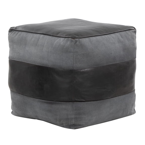 Cobbler Pouf, Leather Ottoman, Small Ottoman, Square Ottoman Foot Rest, Pouf Ottoman, Foot Stool Ottoman, Foot Stool Ottoman for Living Room (Black Leather, Grey Canvas)