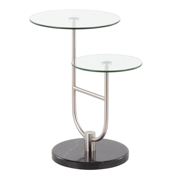 LumiSource Black Marble, Nickel, Clear Glass Trombone Side Table