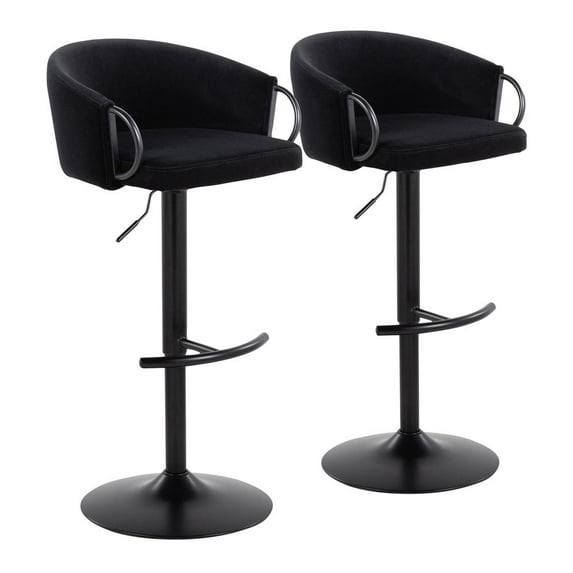 LumiSource Black Metal, Black Velvet Claire Adjustable Barstool – Set of 2
