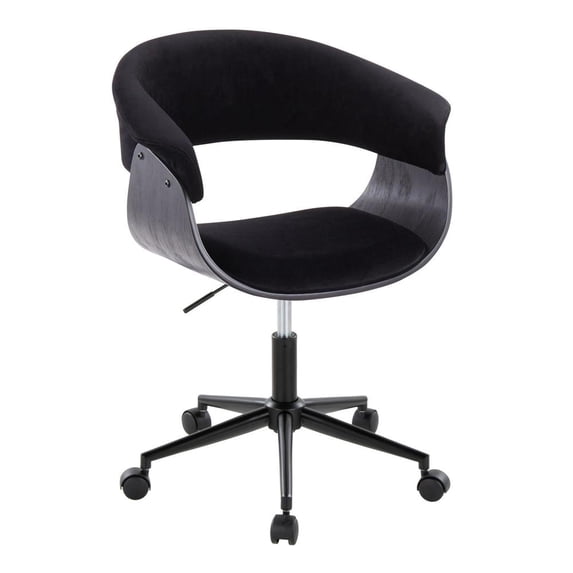 LumiSource Black Metal, Black Wood, Black Velvet Vintage Mod Office Chair