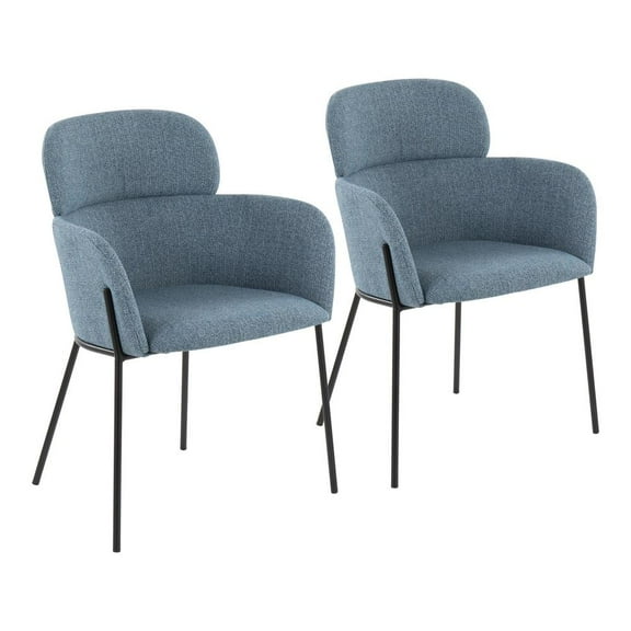 LumiSource Black Metal, Blue Noise Fabric Milan Chair - Set of 2