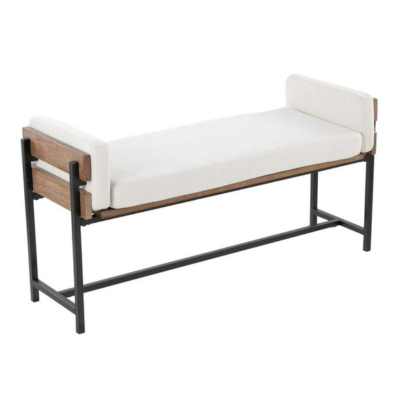 LumiSource Black Metal, Brown Wood, Cream Fabric Kari Bench