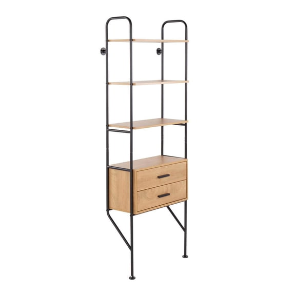 LumiSource Black Metal, Brown Wood Lean Bookcase
