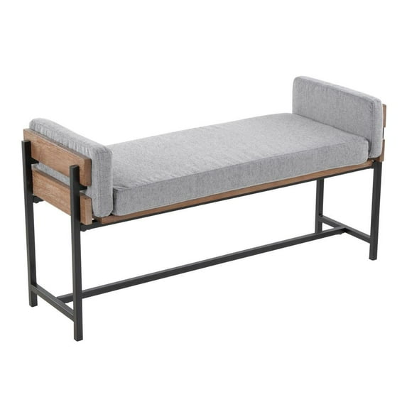 LumiSource Black Metal, Brown Wood, Light Grey Fabric Kari Bench