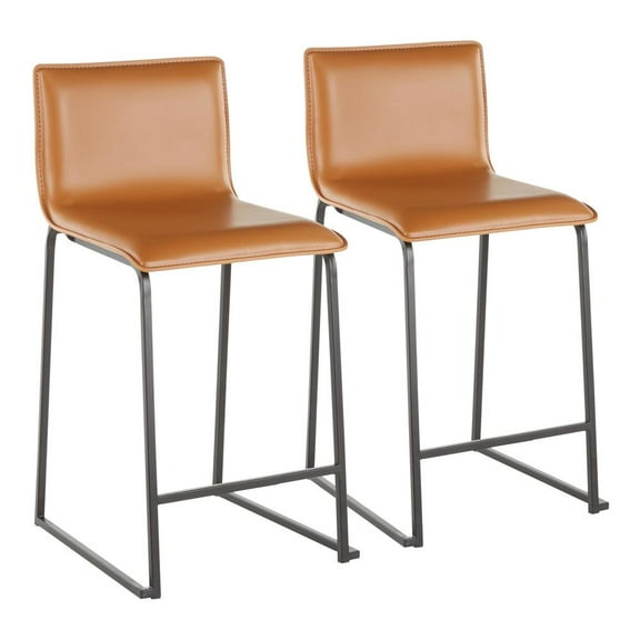 LumiSource Black Metal, Camel PU Mara Counter Stool - Set of 2