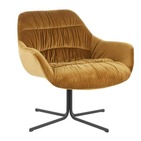 Wayne Contemporary Swivel Lounge Chair in Black Metal and Chartreuse Velvet by LumiSource