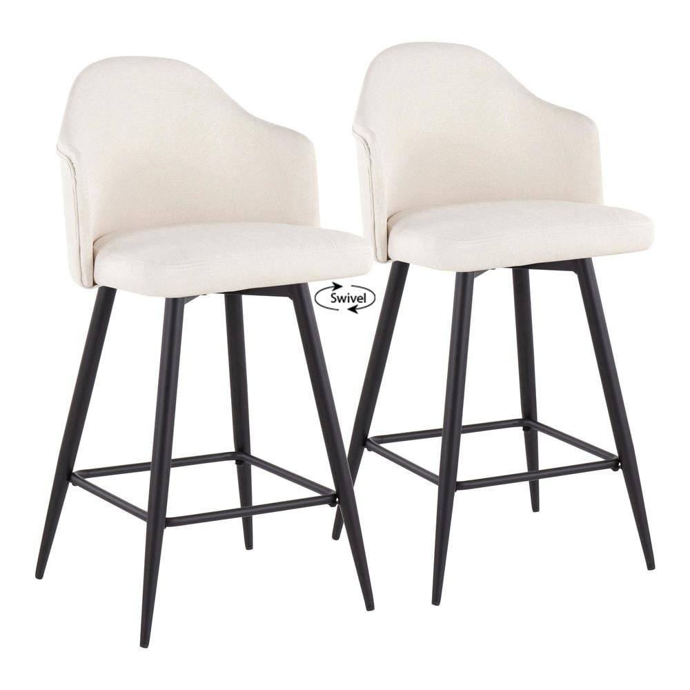 Cream Fabric Swivel Counter Stool with Black Metal Legs
