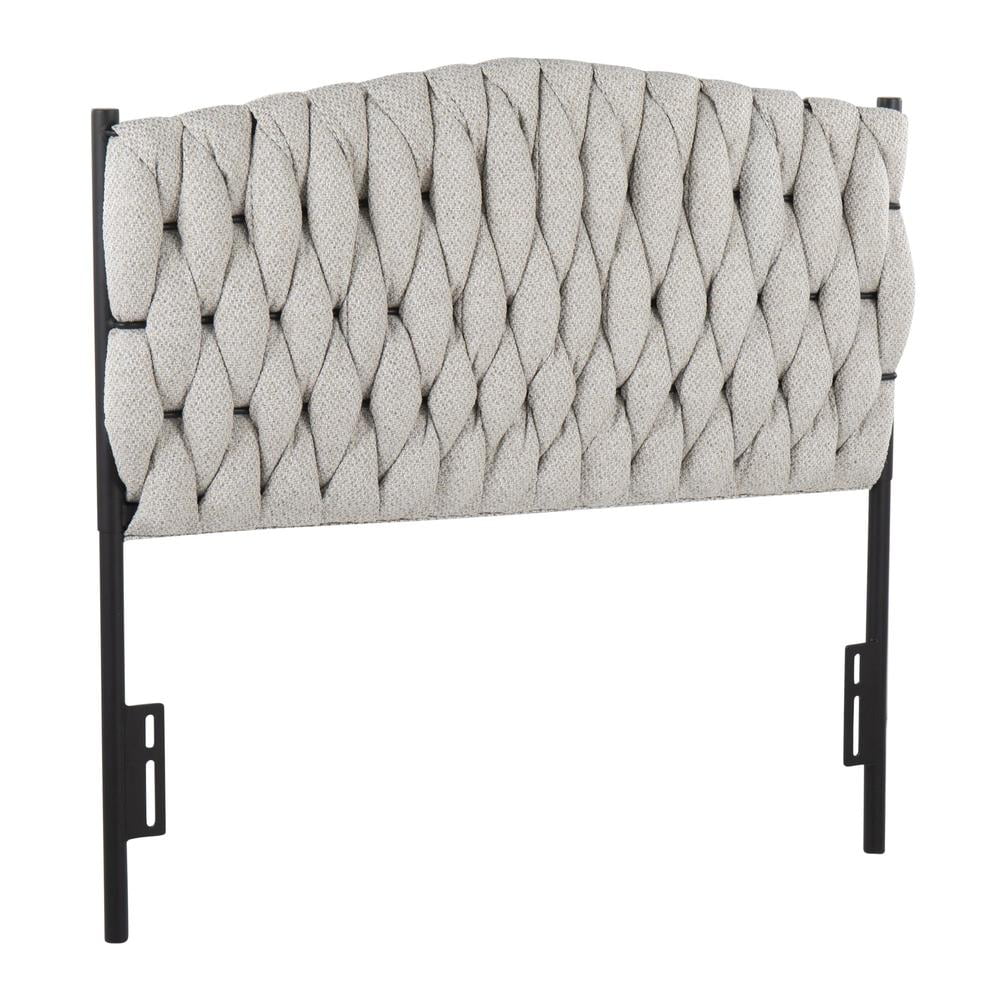 Twin Black Metal and Cream Fabric Braided Tufted Headboard