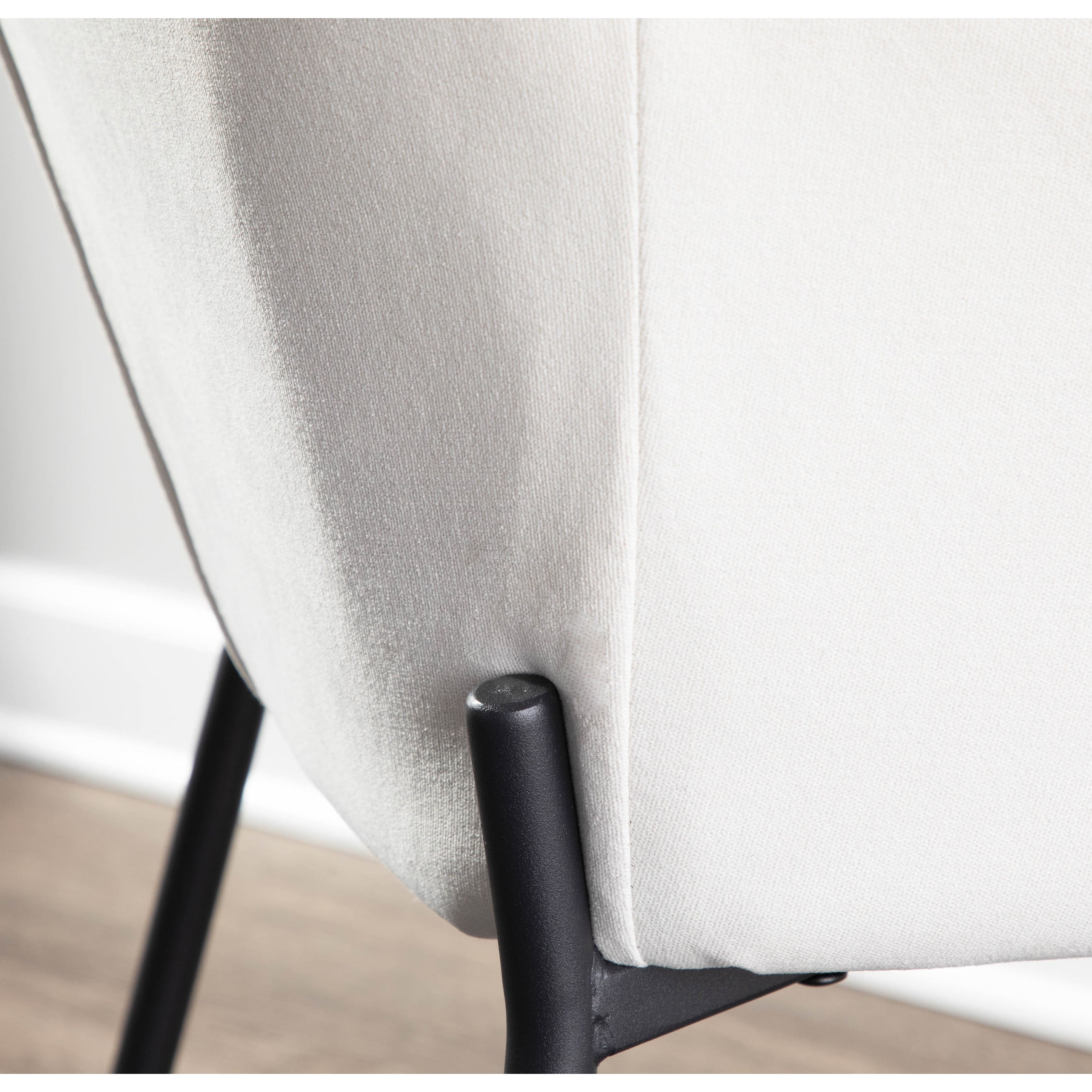 Cream Upholstered Arm Chairs with Black Metal Legs, Set of 2