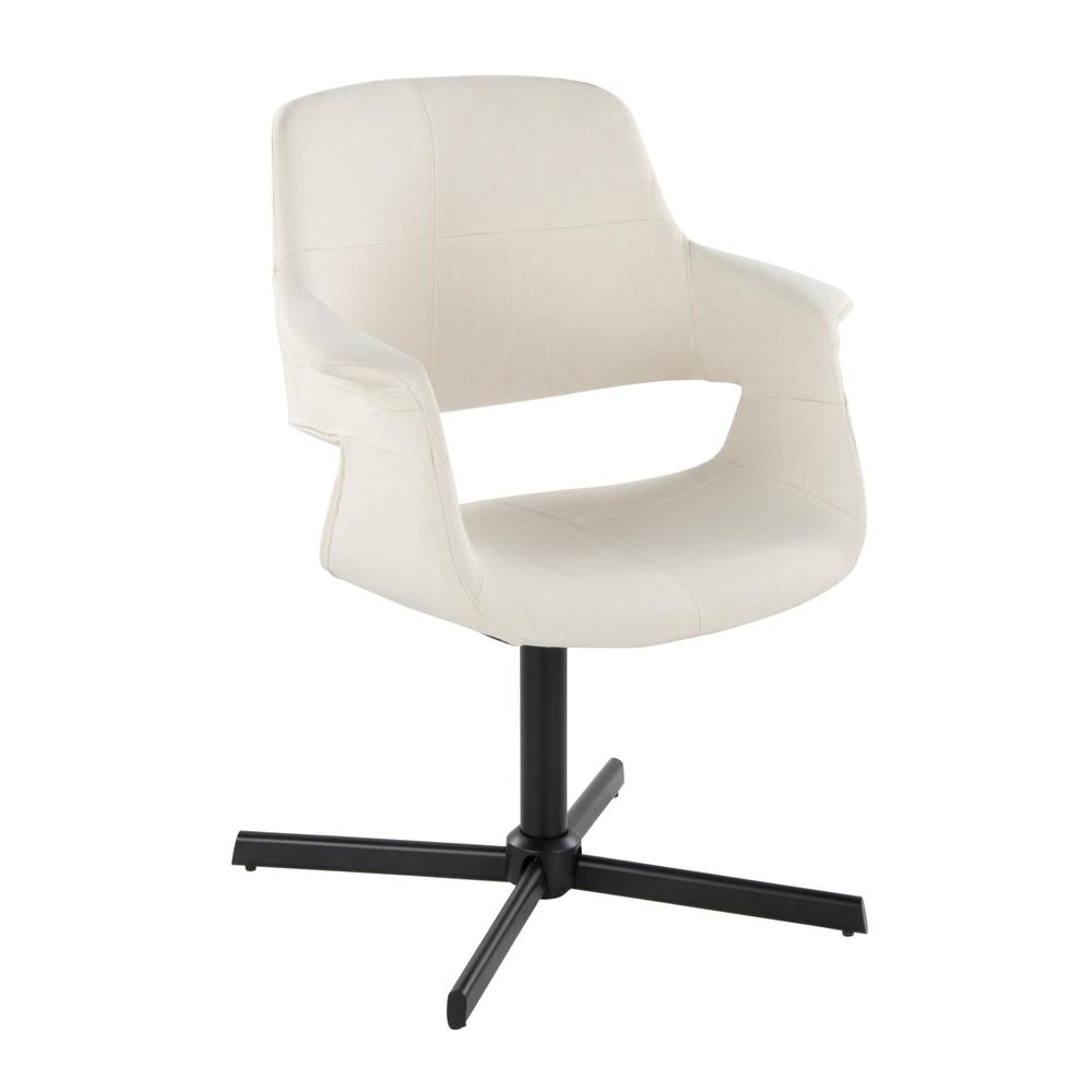Cream Fabric and Black Metal Swivel Accent Chair