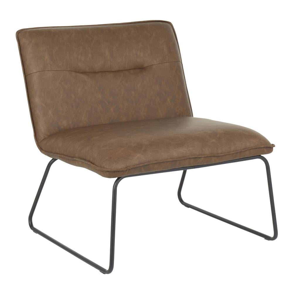 Espresso Faux Leather Industrial Slipper Chair with Metal Legs