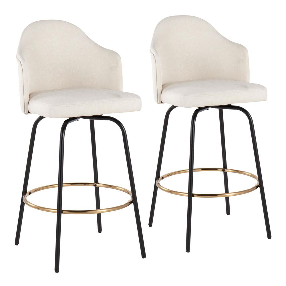 Ahoy Beige Fabric and Black Metal Swivel Counter Stool Set