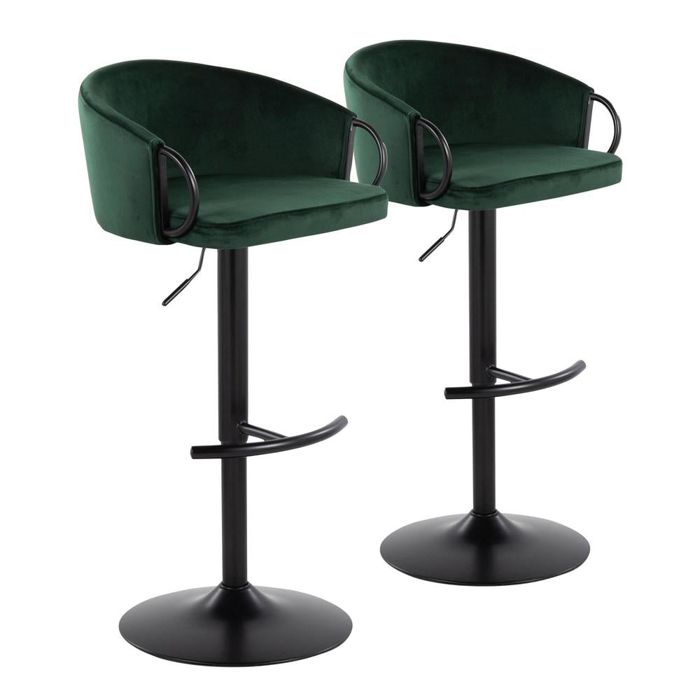 Green Velvet Adjustable Swivel Bar Stools with Metal Frame