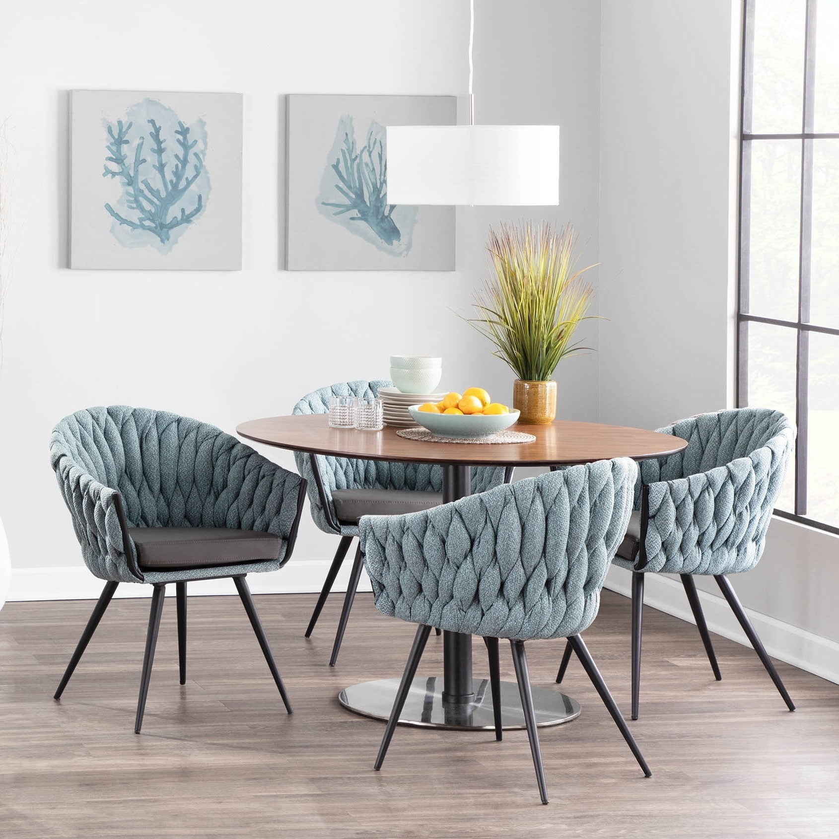 Blue Faux Leather and Metal Contemporary Accent Chair