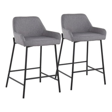 LumiSource Black Metal, Grey PU Daniella Counter Stool - Set of 2