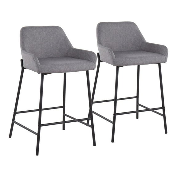 Daniella Industrial Counter Stool In Black Metal And Grey Faux Leather - Set Of 2