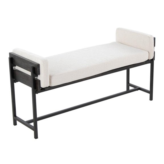 LumiSource Black Metal, Grey Wood, Cream Fabric Kari Bench