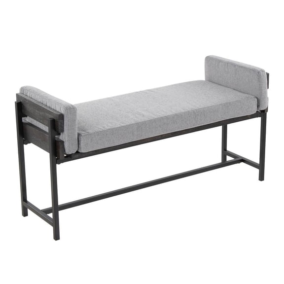 LumiSource Black Metal, Grey Wood, Light Grey Fabric Kari Bench