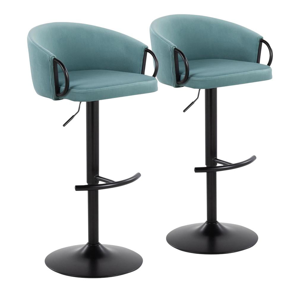 Claire Light Blue Velvet Adjustable Swivel Barstool Set
