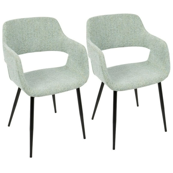 LumiSource Black Metal, Light Green Fabric Margarite Chair - Set of 2