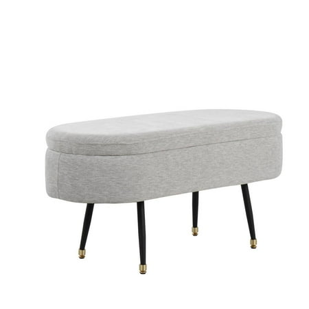 LumiSource Black Metal, Light Grey Fabric, Gold Accent Harvey Storage Bench