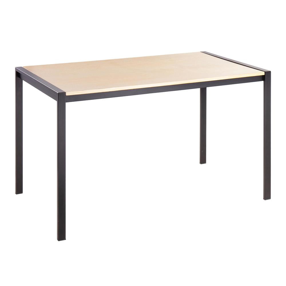 Fuji Contemporary Beige & Black Metal Base 50" Wood Dining Table