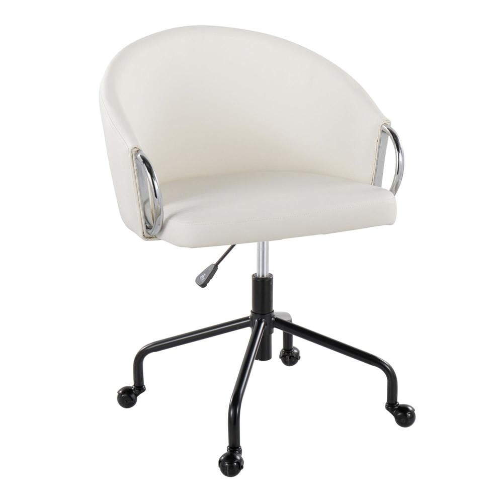 Claire White Leather Swivel Task Chair with Metal Frame