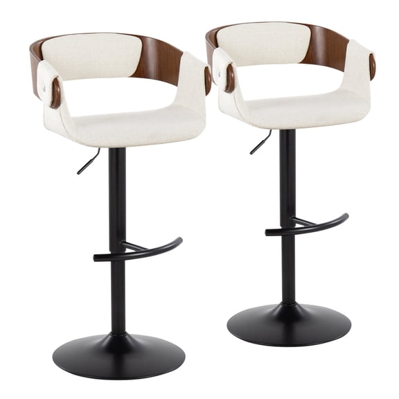 Elisa Adjustable Bar Stool, Chrome Bar Stools, Bar Chairs, Swivel Bar Stools, Bar Stools Set of 2, Black Bar Stools, Bar Stools for Kitchen Counter (Cream, Walnut Wood)