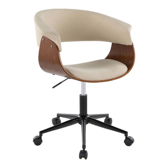 Vintage Mod Office Chair, Home Office Chair with Wheels, Wooden Desk Chair, Computer Chair, Home Office Desk Chair Comfy, Mid Century Modern Desk Chair (Cream)