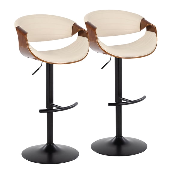 Symphony Adjustable Bar Stool, Black Bar Stools, Bar Chairs, Swivel Bar Stools, Bar Stools Set of 2, Bar Height Stools Set of 2 (Walnut Wood, Cream)