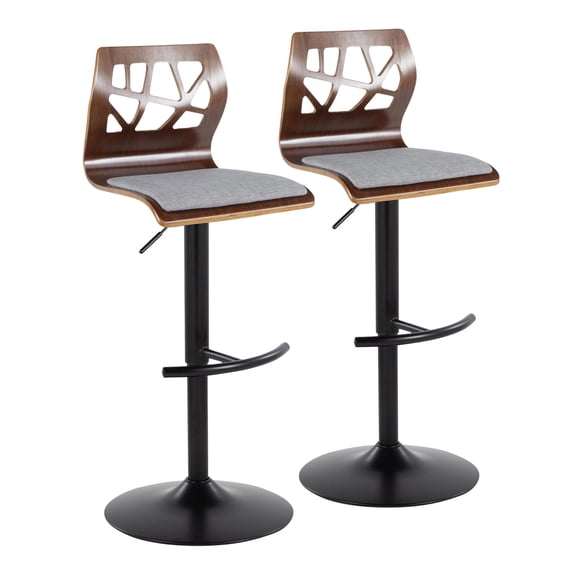 Folia Adjustable Bar Stool, Black Bar Stools, Bar Chairs, Swivel Bar Stools, Bar Stools Set of 2, Bar Stools for Kitchen Counter (Walnut Wood, Grey Fabric)