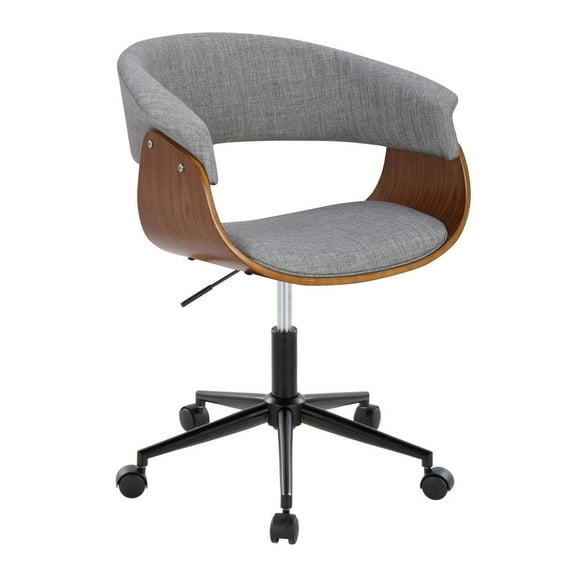 LumiSource Black Metal, Walnut Wood, Light Grey Fabric Vintage Mod Office Chair