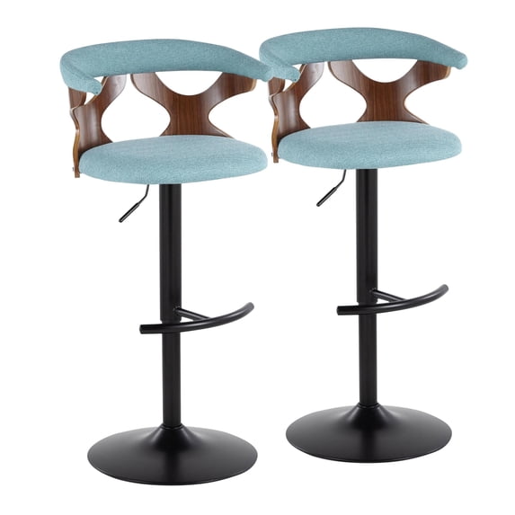 Gardenia Adjustable Bar Stool, Chrome Bar Stools, Bar Chairs, Swivel Bar Stools, Bar Stools Set of 2 (Teal Fabric)