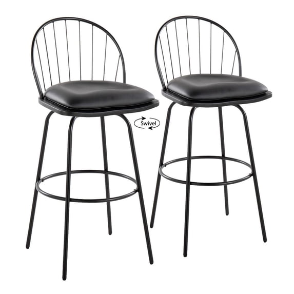 LumiSource Black Riley Claire 30" Fixed-Height Barstool - Set of 2