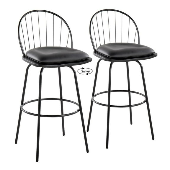 LumiSource Black Riley Claire 30" Fixed-Height Barstool - Set of 2