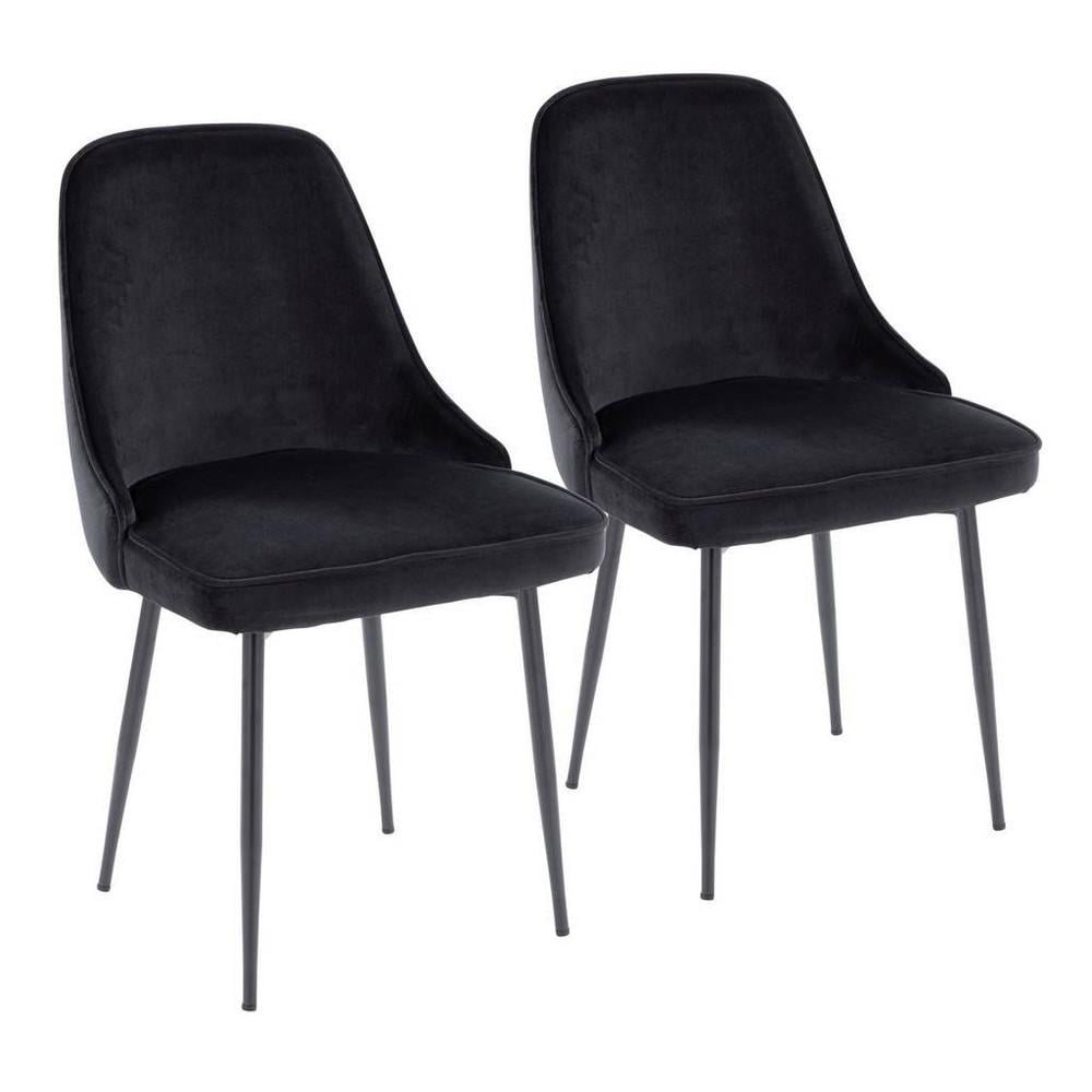Black Faux Leather and Metal Dining Chairs, Set of 2