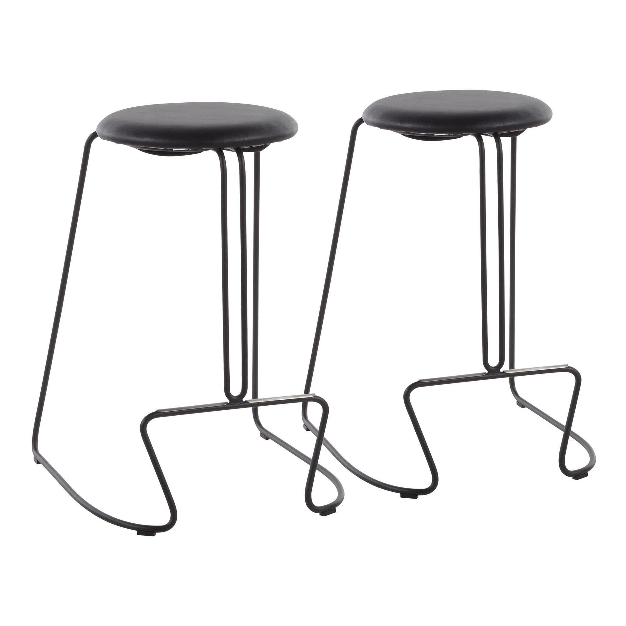 Black Steel and Faux Leather Backless Counter Stool