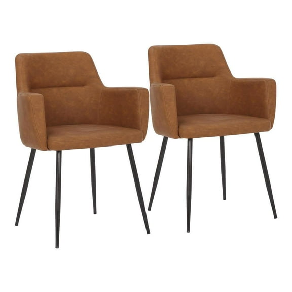 LumiSource Black Steel, Camel PU Andrew Chair - Set of 2