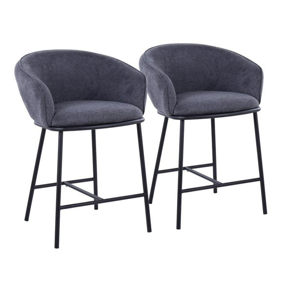 LumiSource Black Steel, Charcoal Fabric Ashland Counter Stool - Set of 2